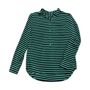 J. Crew Womens Green and Black Striped Button Tunic Top Shirt Preppy